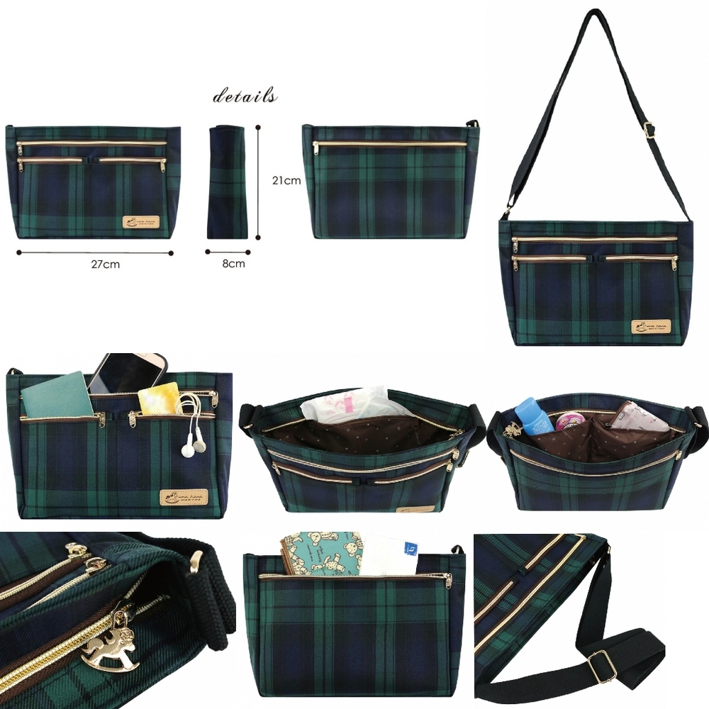 Waterproof Plaid Five Zipper Crossbody Shoulder Purse - Picture 2 of 8